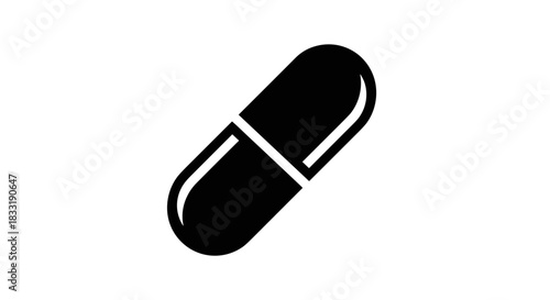 Black and White Pill Capsule Illustration for Medical Use 1.