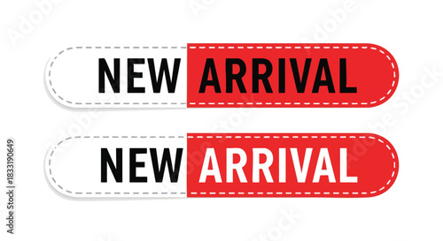 Two graphic new arrival labels on a clean white background for marketing and promotional design use