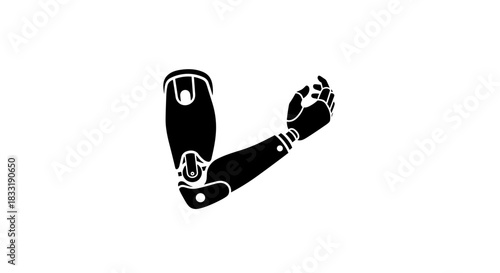 Black and White Robotic Arm Illustration for Technology Concepts.