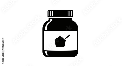 Black and White Protein Powder Container Illustration.