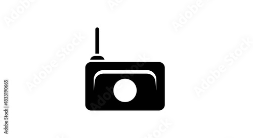 Black and White Radio Icon with Antenna Design.