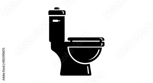 Black and White Toilet Icon Modern Bathroom Fixture Illustration.