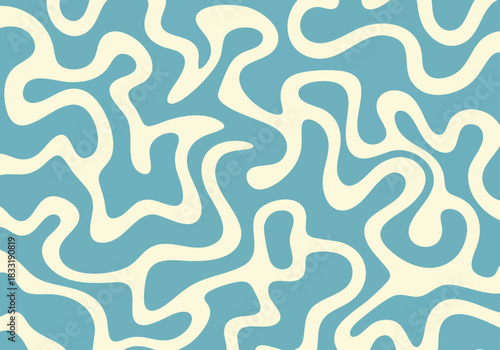 Abstract wavy pattern of cream-colored lines on a teal blue background offering a fluid and organic visual texture for design applications