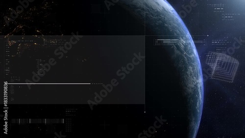 Earth with futuristic HUD scanning interface against a deep space starfield, creating a cinematic aerospace, surveillance, and sci-fi exploration atmosphere