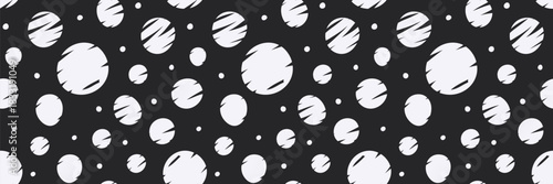 Hand Drawn Polka Dot Seamless Pattern. White scribble circles on black background