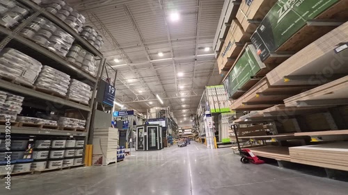 Witness a hyperlapse journey through a vast hardware store filled with supplies for home projects and renovations.