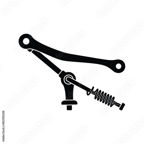 Black silhouette of mechanical linkage with spring