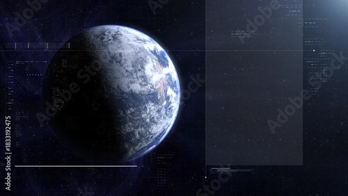 Earth with futuristic HUD scanning interface against a deep space starfield, creating a cinematic aerospace, surveillance, and sci-fi exploration atmosphere