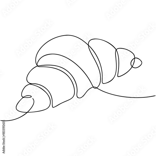French croissant line art icon. Artisanal bakery pastry sketch with textured ink outline.