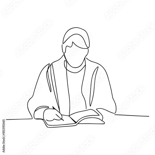 Elderly inventor studying technical diagram. Textured pencil sketch of sustainable library workshop.