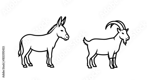 Donkey and Goat Line Art Illustration for Coloring.