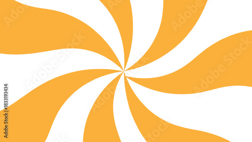 Vibrant Orange & White Sunburst Background With Dynamic Swirling Radial Wave Pattern. Psychedelic Retro Pop Art Design for simple Energetic Layouts, Marketing Banners, & Comic Graphics look.