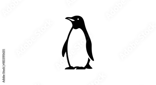 Elegant Penguin Silhouette Illustration on White Background.