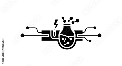 Futuristic Science Experiment A Black and White Illustration.