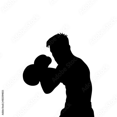 Silhouette of a boxer in action against a white background