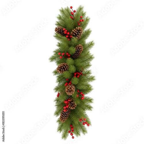 Christmas garland with pine cones isolated on transparent background