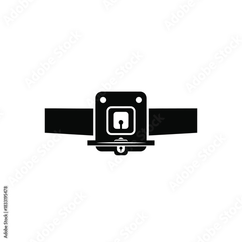 Black silhouette of vintage camera lens with strap