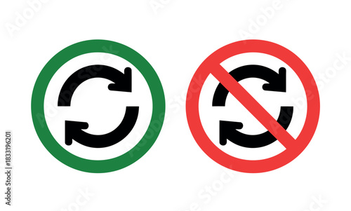 Two circular arrows, one green with a checkmark implied, and one red with a prohibition symbol, signifying continuation and cessation of a process.