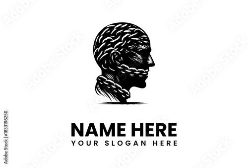 Head Bound by Chains a Symbol of Constraint - Logo Vector Illustration