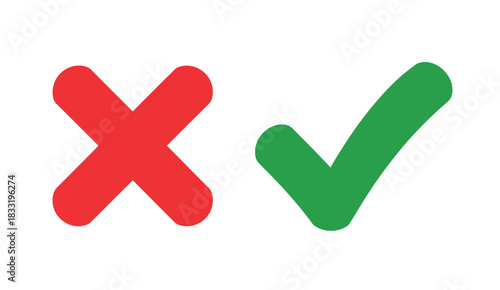 A red cross symbol and a green checkmark symbol placed side by side on a white background.