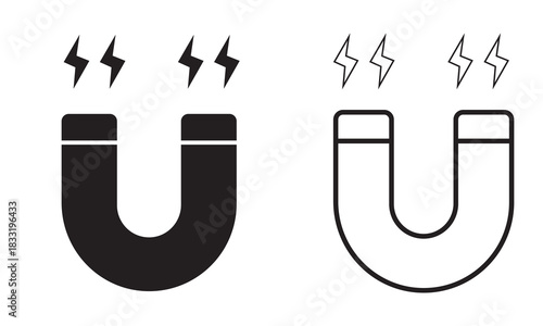 Magnet icon vector isolated on white background. Silhouette of horseshoe magnet icon for logo, app, UI, UX, web design. Line icon of magnet symbol. Vector illustration.