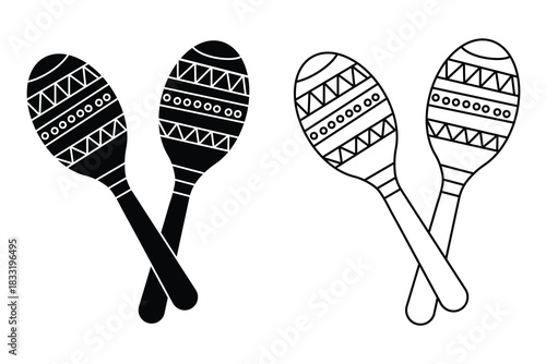 Maracas icon vector set. Simple line art Maraca musical instrument. Silhouette of maracas vector symbol. Vector illustration.