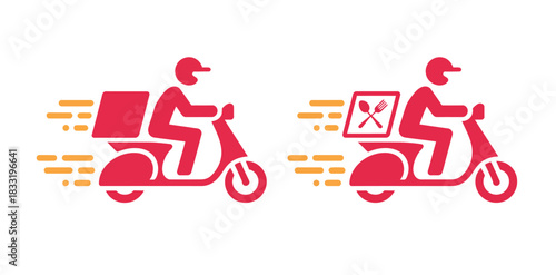 A red icon depicts a person riding a scooter, signifying fast delivery services, with motion lines indicating speed.