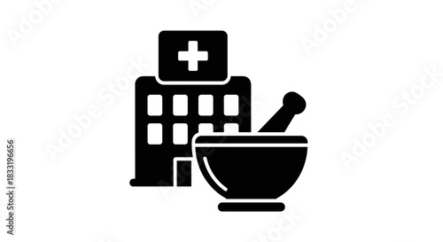Hospital and Pharmacy Icon Healthcare and Medicine Concept.