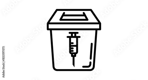 Medical Waste Disposal Syringe in Sharps Container Illustration.
