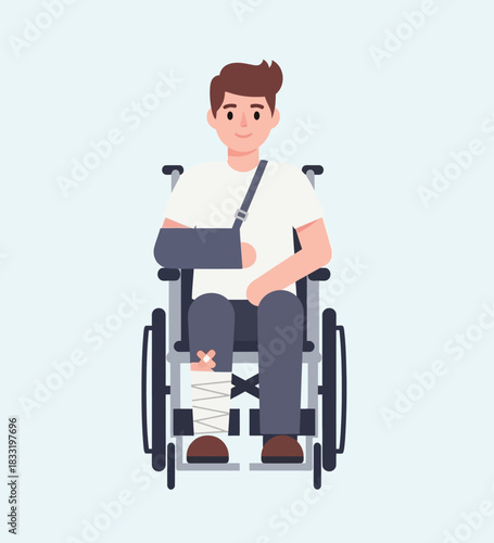 Injured Man in Wheelchair – Medical Recovery Vector Illustration