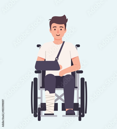Injured Man in Wheelchair – Medical Recovery Vector Illustration