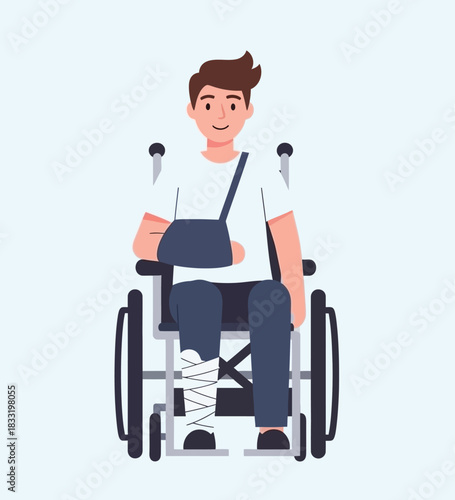 Injured Man in Wheelchair – Medical Recovery Vector Illustration
