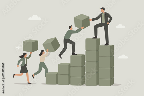 Teamwork builds a successful company, collaborative effort towards achieving goals, business growth with diverse people