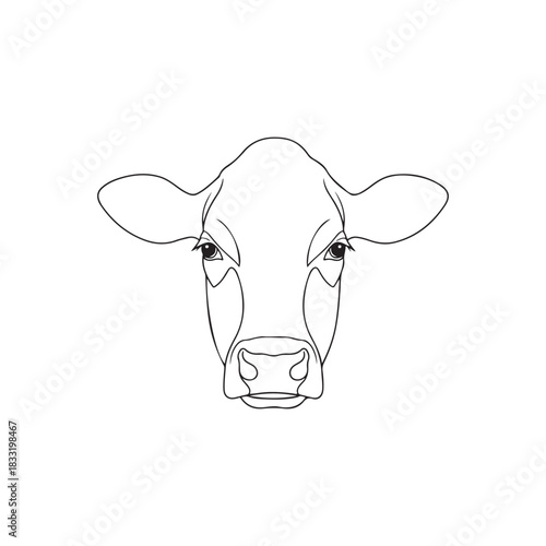 Black angus cow face outline vector flat illustration design