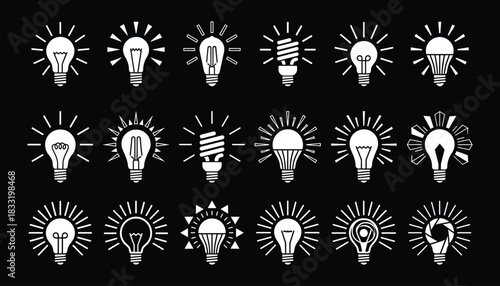 Set of glowing light bulbs representing ideas and innovation vector illustration