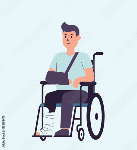 Injured Man in Wheelchair – Medical Recovery Vector Illustration