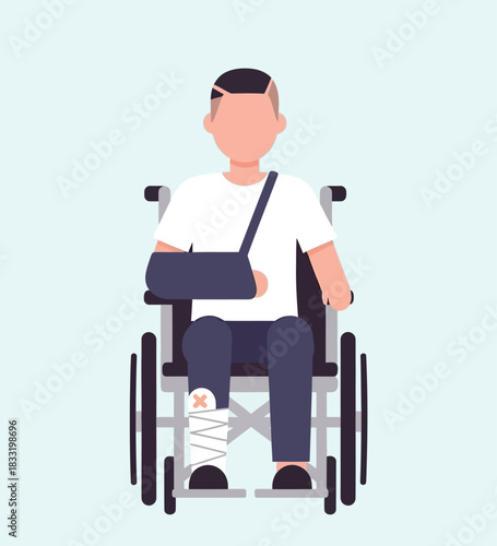 Injured Man in Wheelchair – Medical Recovery Vector Illustration