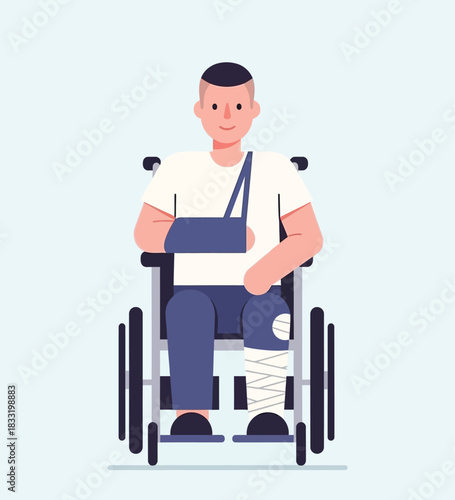 Injured Man in Wheelchair – Medical Recovery Vector Illustration