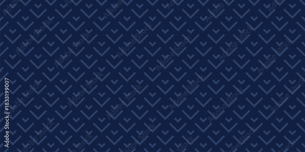 Naklejka premium Vector geometric seamless pattern with lines, arrows, stylized fish scale grid. Subtle abstract minimal ornament. Elegant deep blue background texture. Repeating design for print, wallpaper, textile