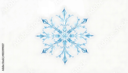 A festive Christmas snowflake background featuring a blue winter pattern with frozen ice crystals and white snow star ornaments for a seasonal holiday celebration card design