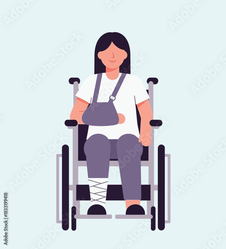 Injured Woman in Wheelchair – Medical Recovery Vector Illustration