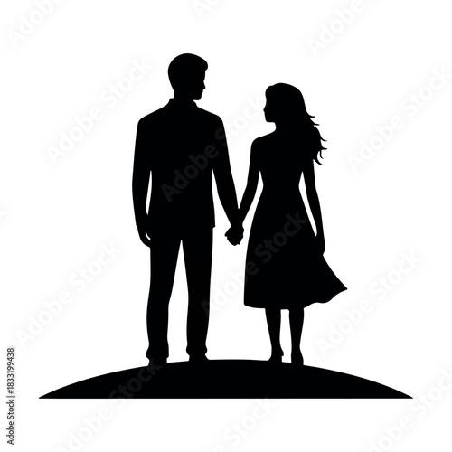 Valentine’s Day Silhouette of Romantic Partners Holding Hands on a white background