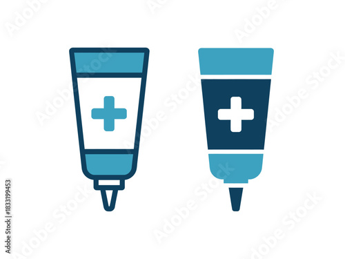Two tubes of ointment with a plus symbol indicating medicinal use.