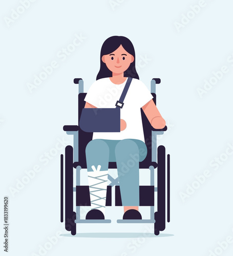 Injured Woman in Wheelchair – Medical Recovery Vector Illustration