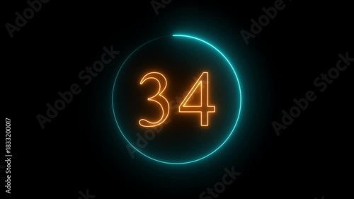 Wallpaper Mural 34  number neon text animation on black background. Neon number 34 with alpha channel, neon number animation. Countdown timer number animation. Torontodigital.ca
