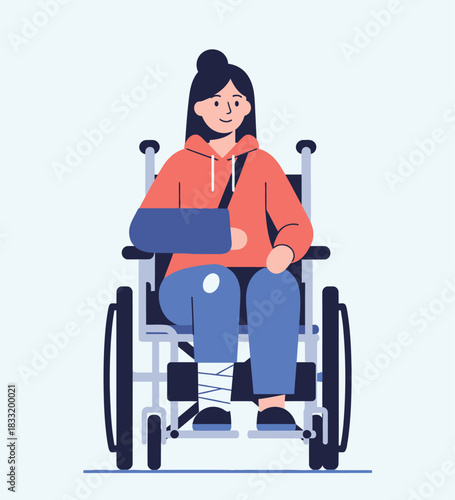 Injured Woman in Wheelchair – Medical Recovery Vector Illustration