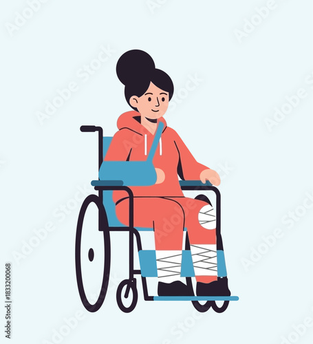 Injured Woman in Wheelchair – Medical Recovery Vector Illustration
