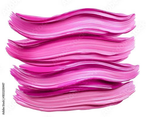Stacked horizontal strokes of vibrant magenta cosmetic material create abstract texture