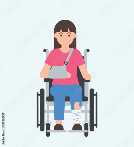 Injured Woman in Wheelchair – Medical Recovery Vector Illustration