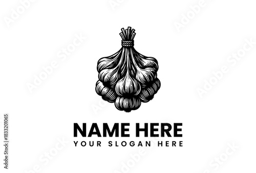 Vintage Garlic Logo Vector Illustration - Rustic Culinary Emblem for Food Brands